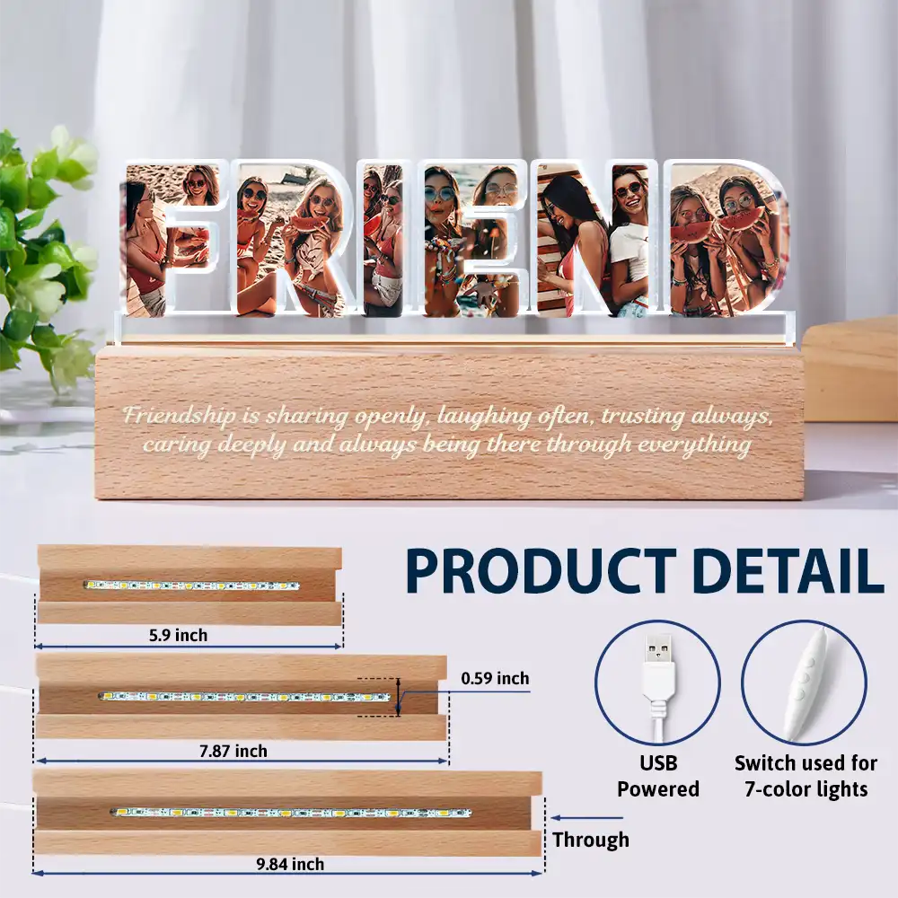 Custom Photo Bestie Sister Because Of You - Personalized Custom Shaped LED Light - Image 6