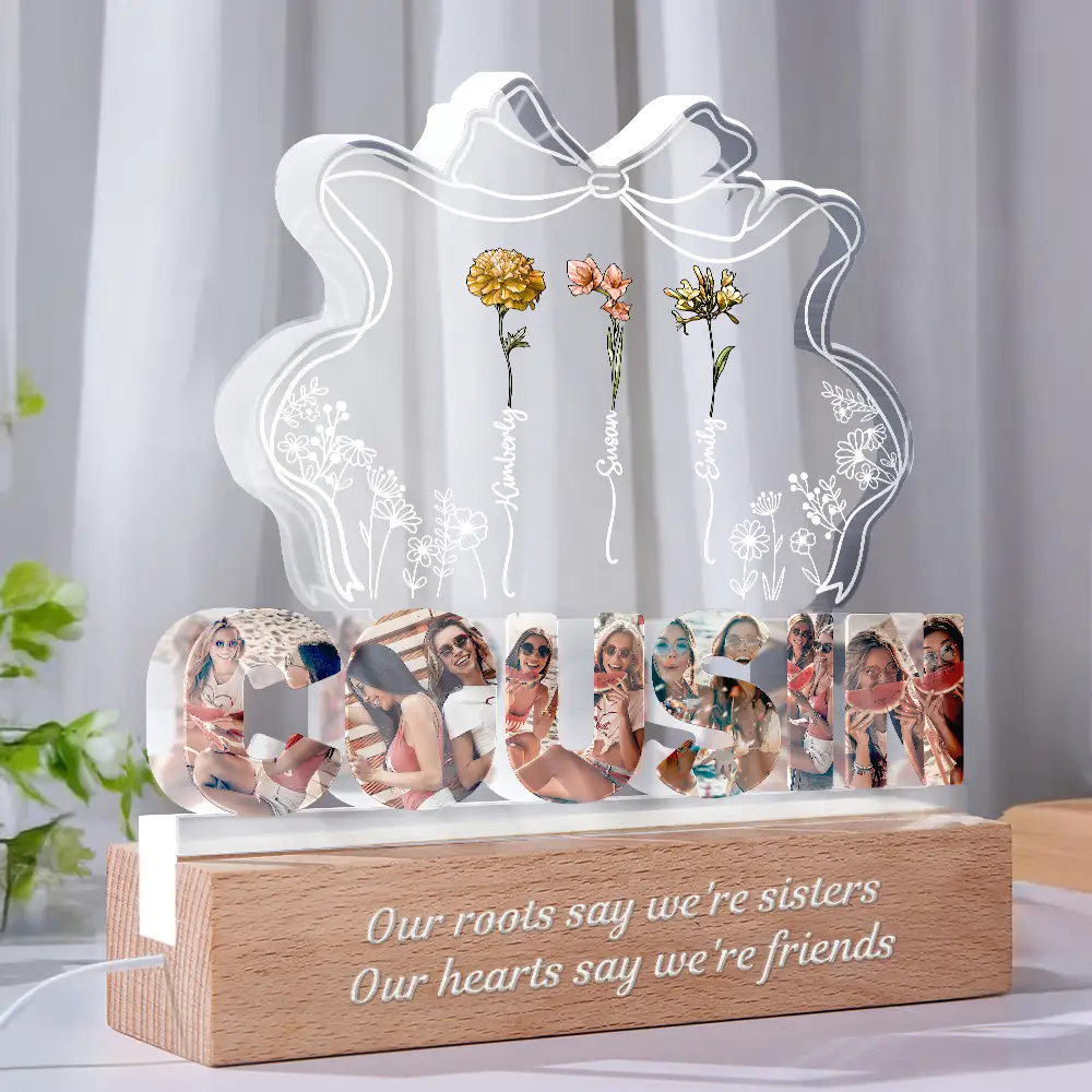 Custom Photo Bestie Sister Birth Flower Grow Old Friends - Personalized Custom Shaped LED Light - Image 2