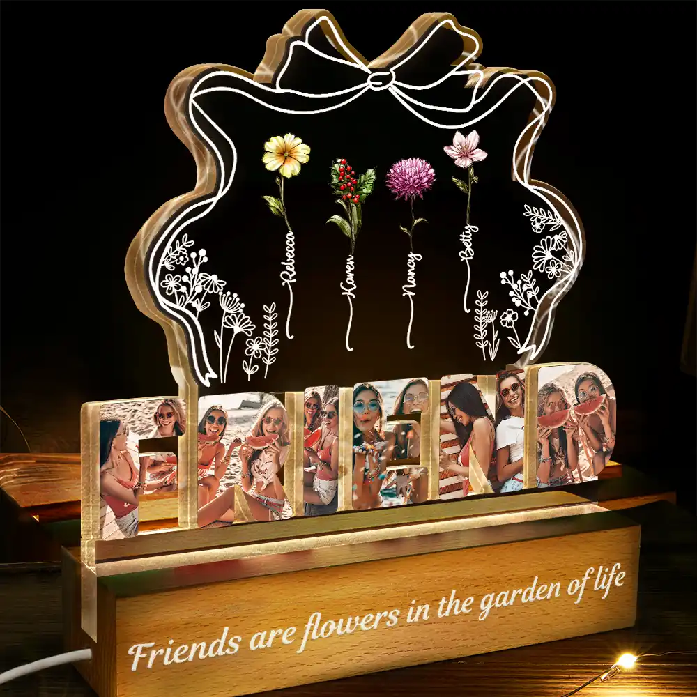 Custom Photo Bestie Sister Birth Flower Grow Old Friends - Personalized Custom Shaped LED Light - Image 3