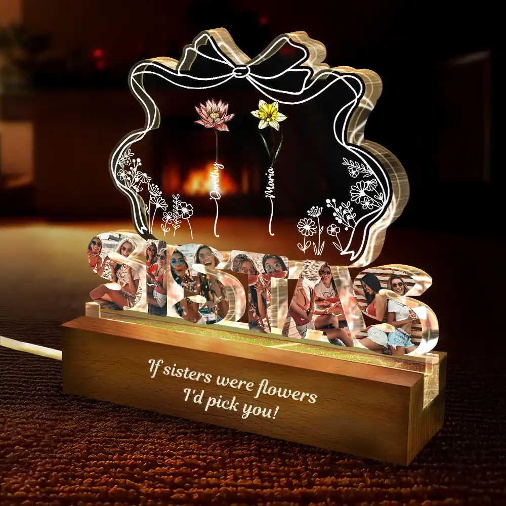 Custom Photo Bestie Sister Birth Flower Grow Old Friends - Personalized Custom Shaped LED Light - Image 4