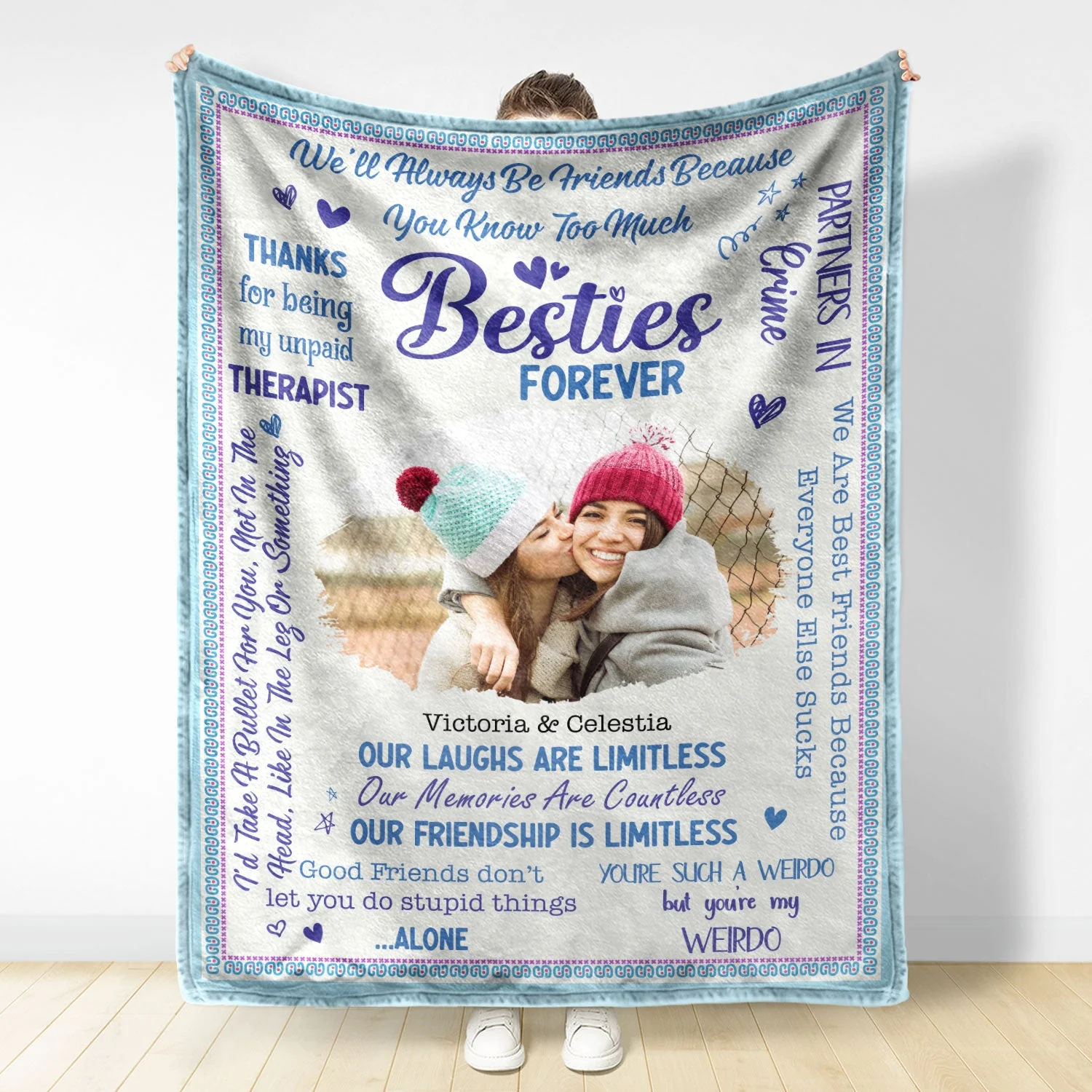 Custom Photo Besties Forever - Birthday Gift For BFF Best Friends, Sisters - Personalized Fleece Blanket - Image 3