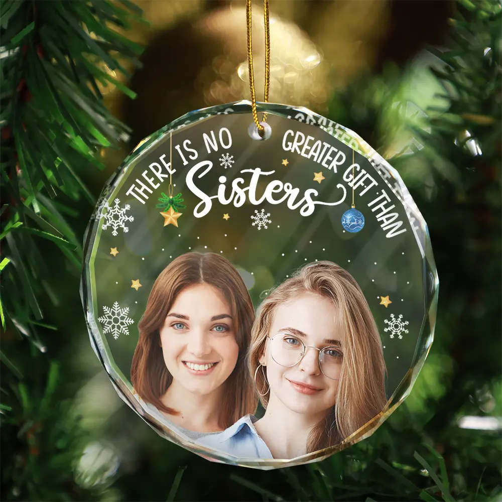 Custom Photo Besties Forever Christmas - Personalized Circle Glass Ornament - Image 4