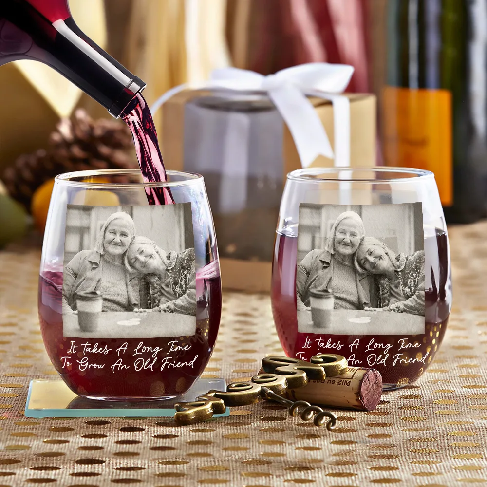 Custom Photo Besties Funny Right In The Throat - Personalized Stemless Wine Glass - Image 3