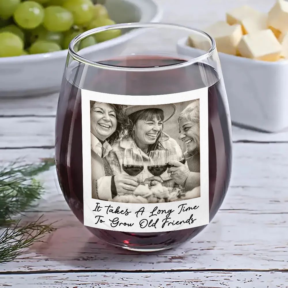 Custom Photo Besties Gray Scale Right In The Throat - Personalised Stemless Wine Glass - Image 6