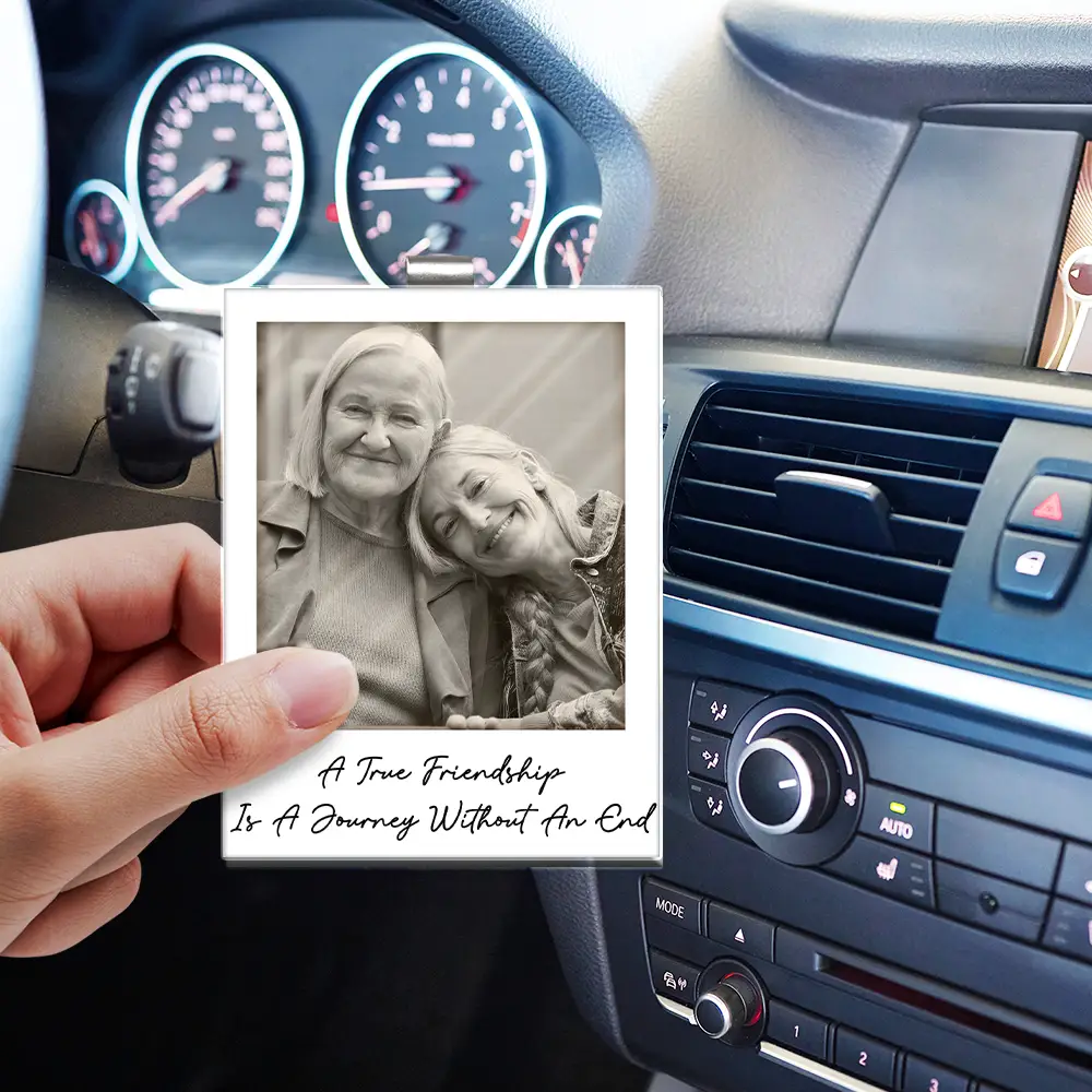 Custom Photo Besties Gray Scale Right In The Throat - Personalized Custom Shaped Acrylic Car Visor Clip - Image 3