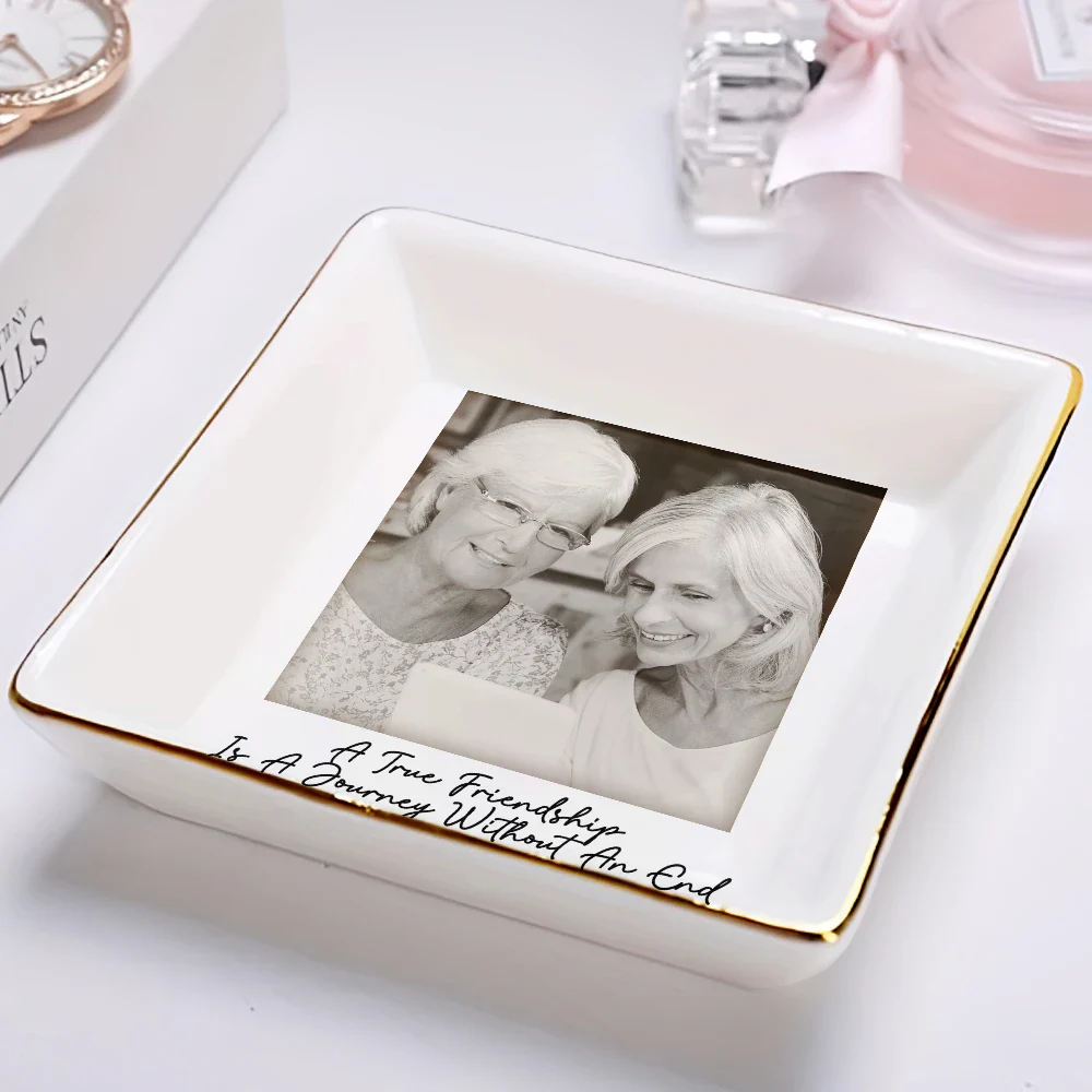 Custom Photo Besties Gray Scale Right In The Throat - Personalized Ring Dish - Image 2