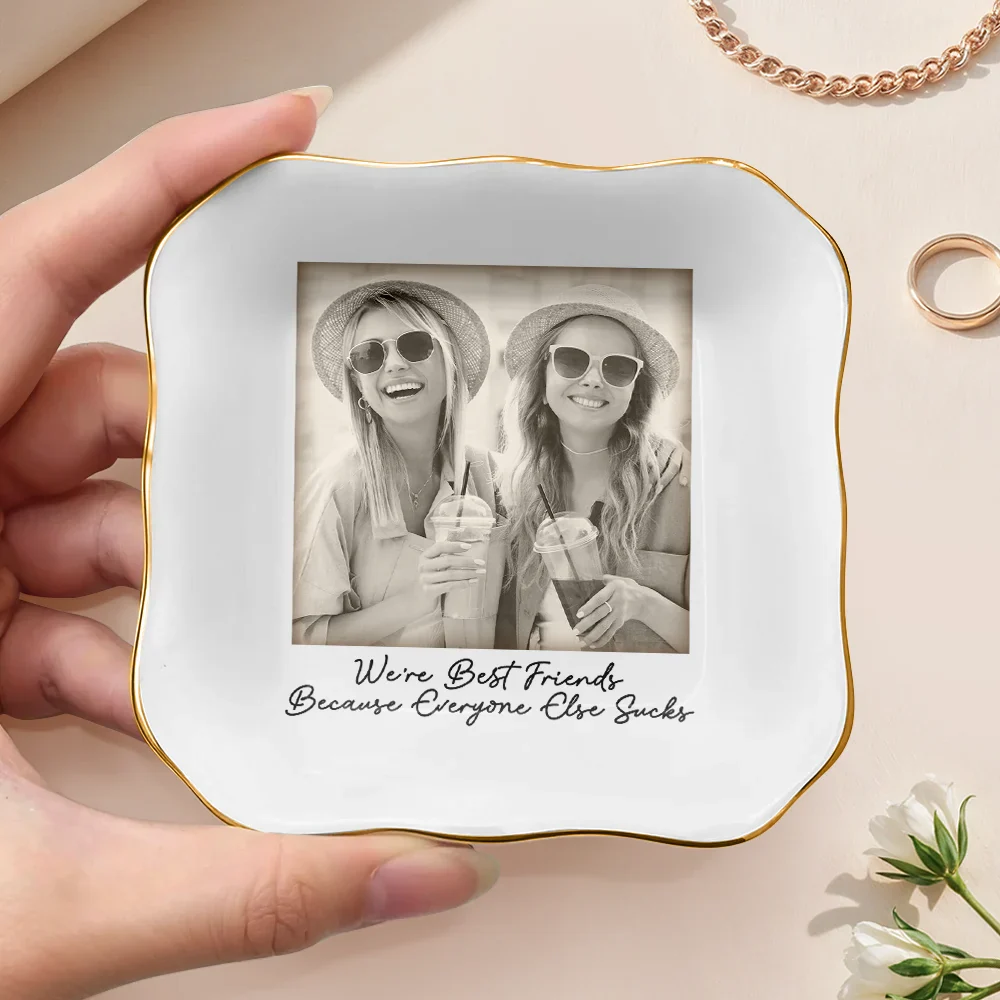 Custom Photo Besties Gray Scale Right In The Throat - Personalized Ring Dish - Image 3