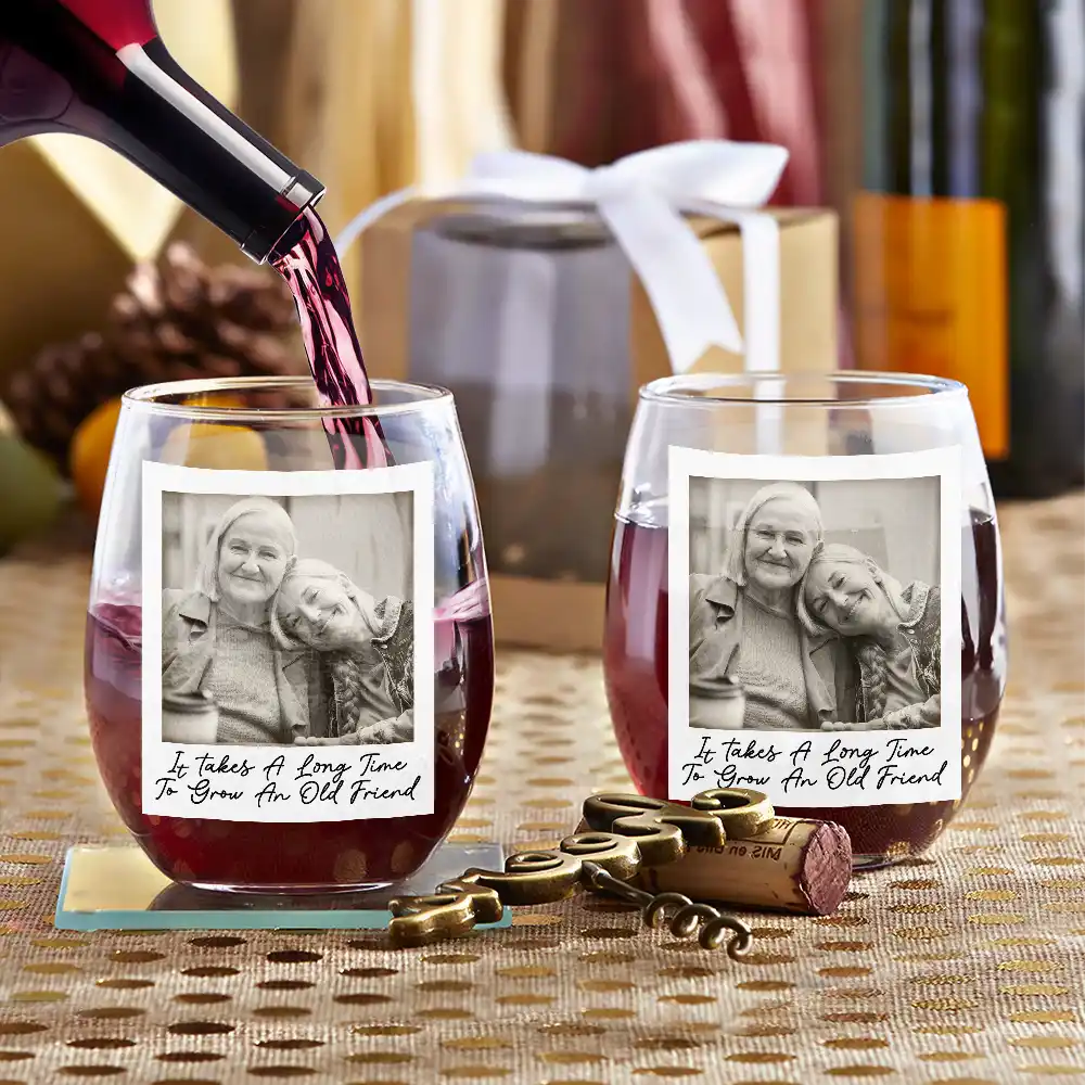 Custom Photo Besties Gray Scale Right In The Throat - Personalized Stemless Wine Glass - Image 3