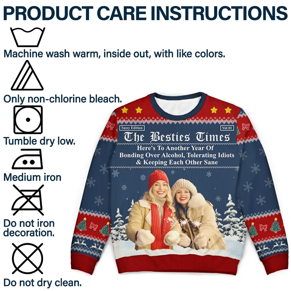 Custom Photo Besties Here's To Another Year Of Us - Personalized Unisex Ugly Sweater - Image 8