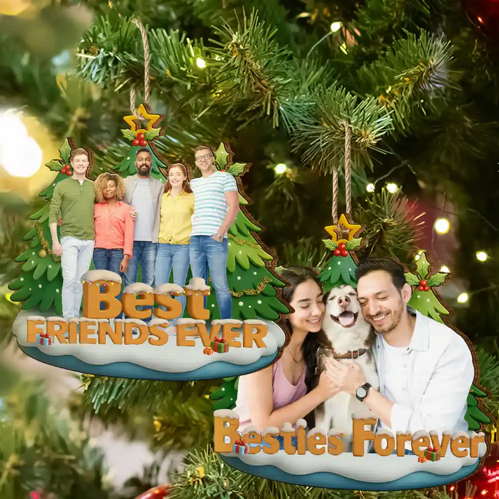 Custom Photo Besties Sisters Best Team Ever - Personalized Custom Shaped Wooden Ornament - Image 9