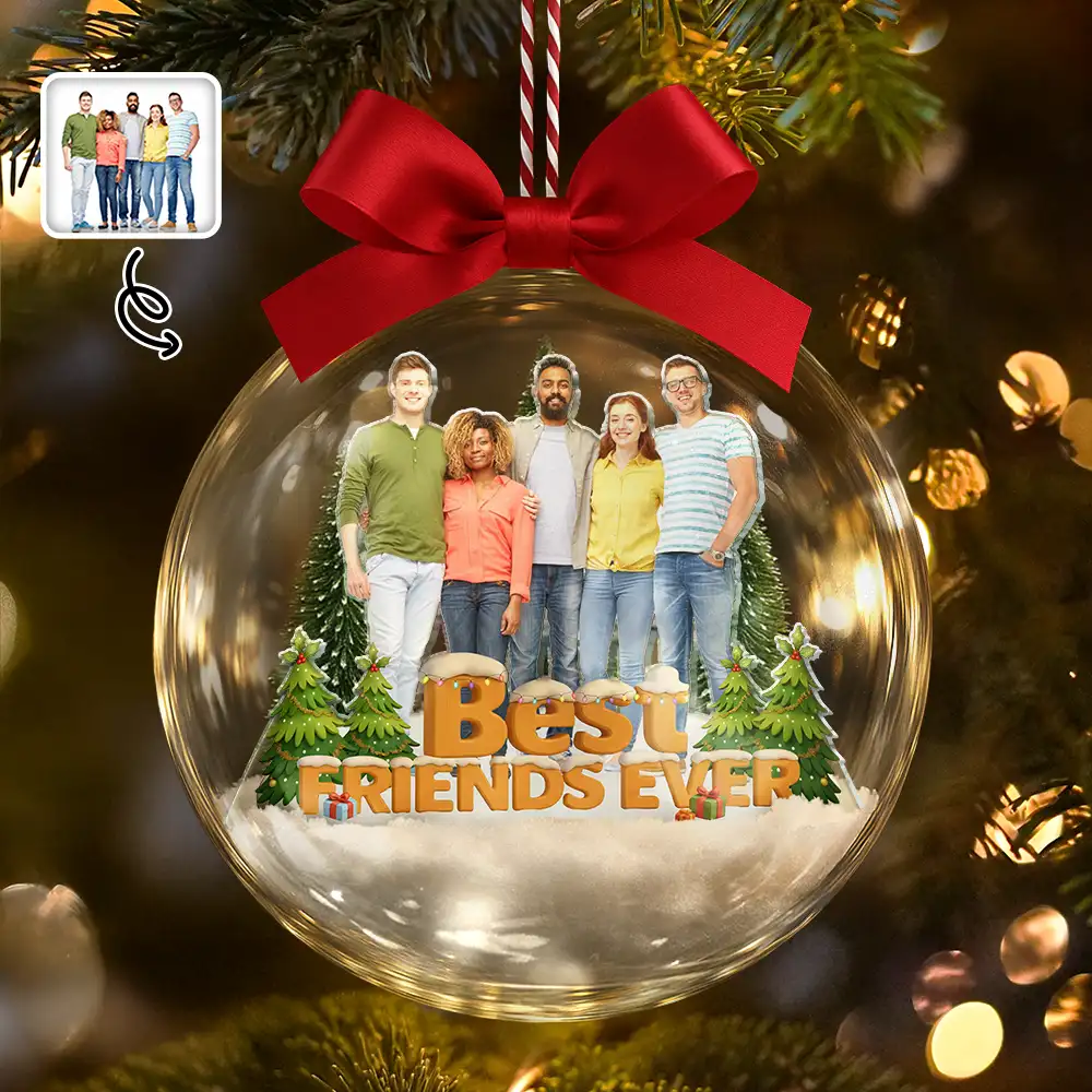 Custom Photo Besties Sisters Best Team Forever - Personalized 3D Acrylic Ball Ornament - Image 2