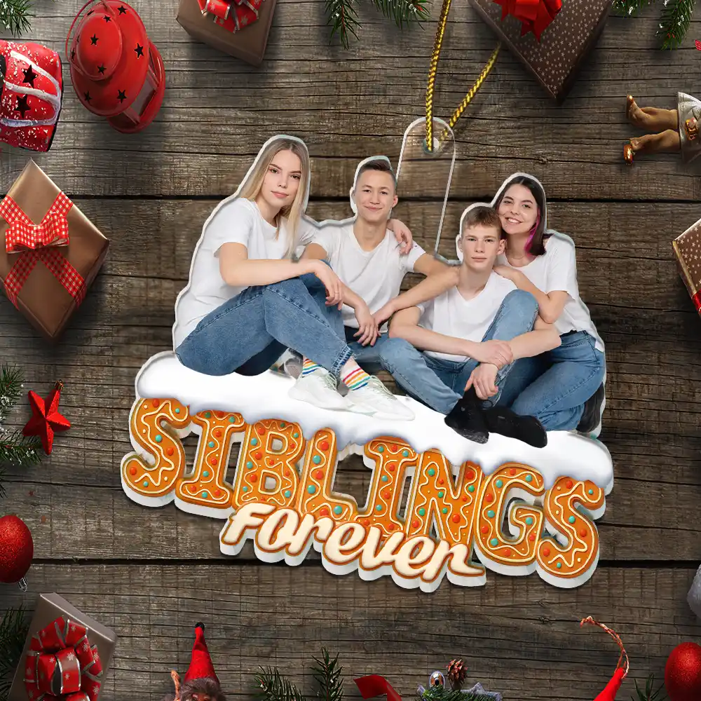 Custom Photo Besties Sisters Family Forever Christmas Gingerbread - Personalized Custom Shaped Acrylic Ornament - Image 6