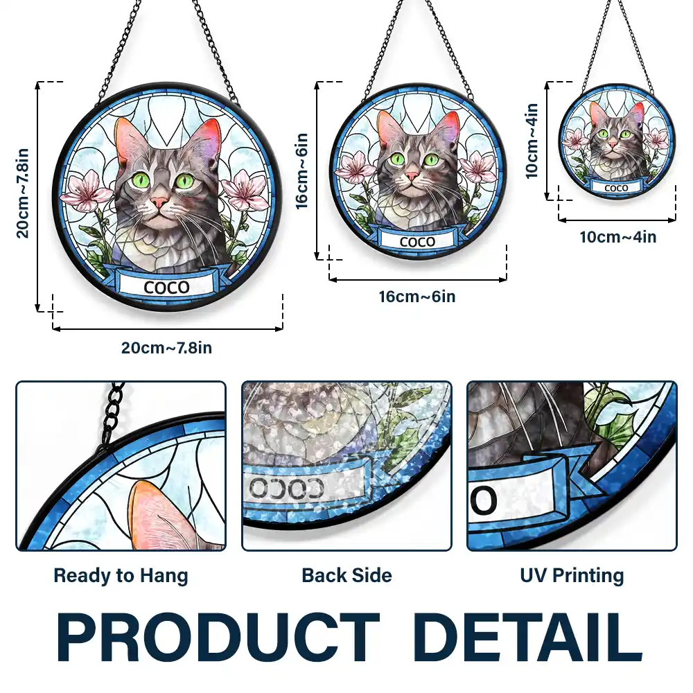 Custom Photo Birth Flower Dog Cat Portrait - Personalized Stained Glass Window Hanging Suncatcher - Image 4