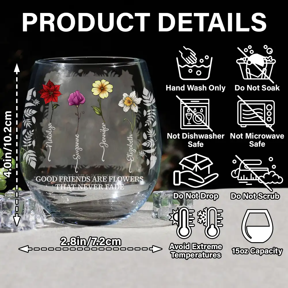 Custom Photo Birth Flower Grow An Old Friend Bestie - Personalized Stemless Wine Glass - Image 5