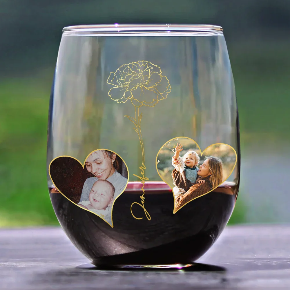 Custom Photo Birth Flower Watching You Be A Mom - Personalized Stemless Wine Glass - Image 2