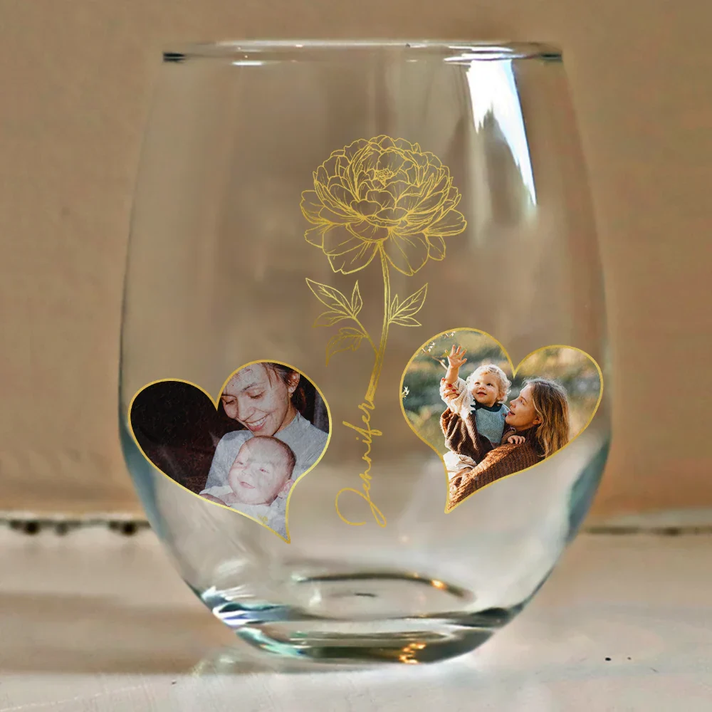 Custom Photo Birth Flower Watching You Be A Mom - Personalized Stemless Wine Glass - Image 4