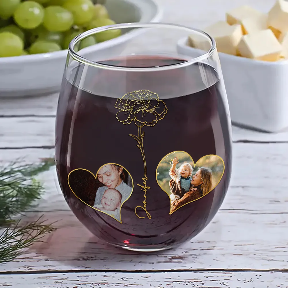 Custom Photo Birth Flower Watching You Be A Mom - Personalized Stemless Wine Glass - Image 6