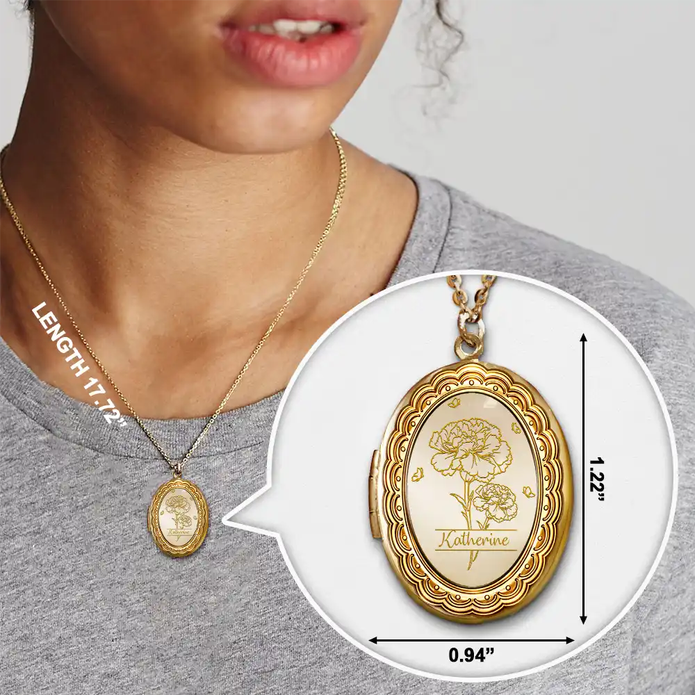 Custom Photo Birth Month Flower Lovely Bouquet - Personalized Locket Necklace - Image 6