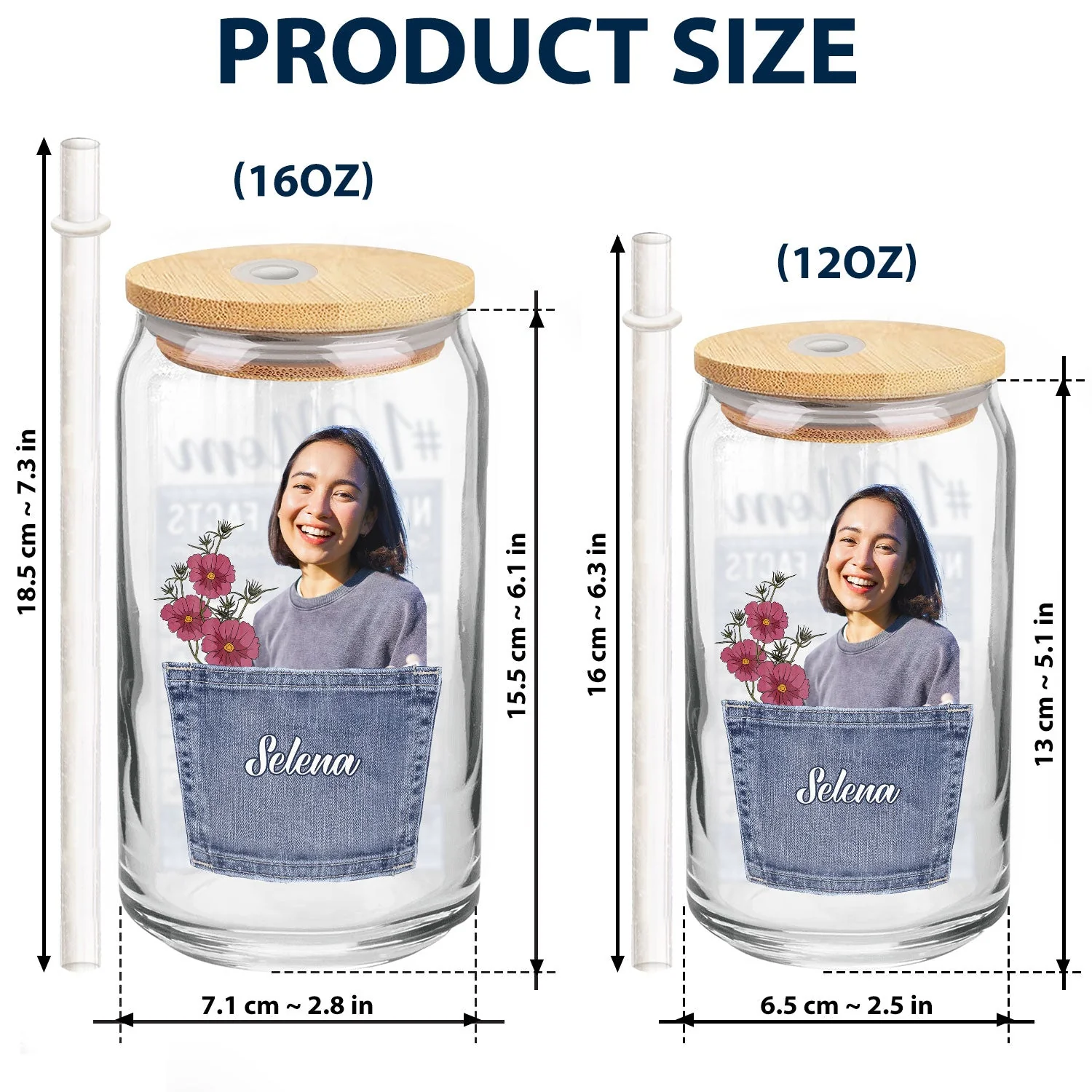 Custom Photo Birth Month Flower Mom Nutrition Facts - Gift For Mother - Personalized Clear Glass Can - Image 6