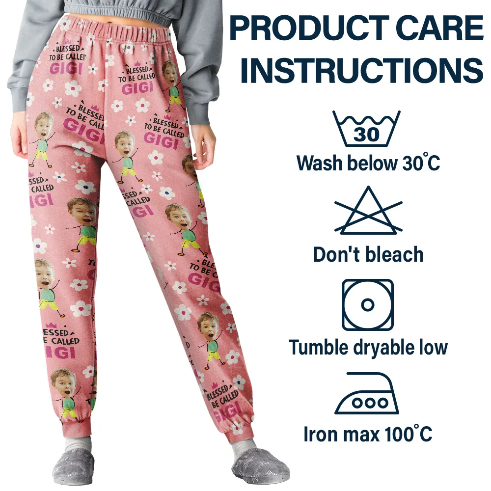 Custom Photo Bless To Be Called Grandma Nana Flower Pattern - Personalized Pajama Pants - Image 6