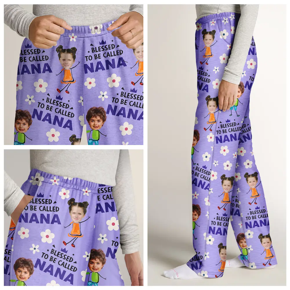 Custom Photo Bless To Be Called Grandma Nana Flower Pattern - Personalized Pajama Pants - Image 8