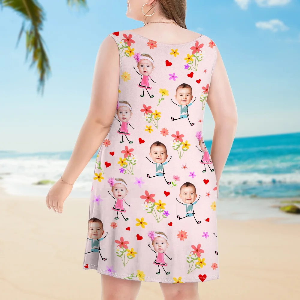 Custom Photo Bless To Be Called Grandma Nana - Personalized Sleeveless Tank Dress - Image 5