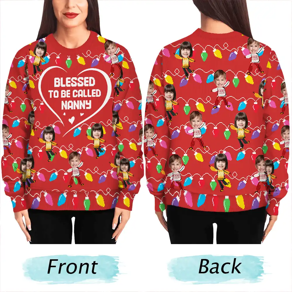 Custom Photo Blessed To Be Called Grandma Nana Mom - Personalized Unisex Ugly Sweater - Image 6