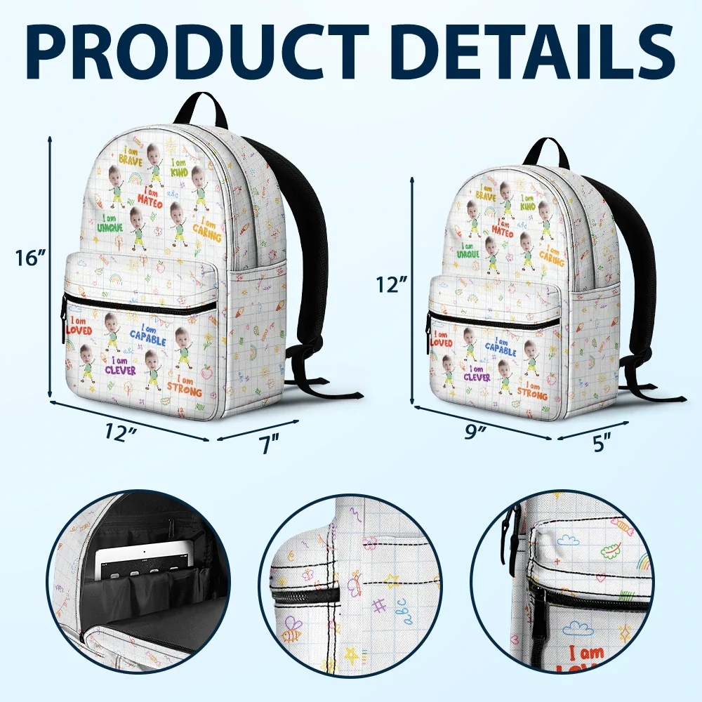 Custom Photo Bloom Notes For Kids - Personalized Canvas Backpack - Image 6