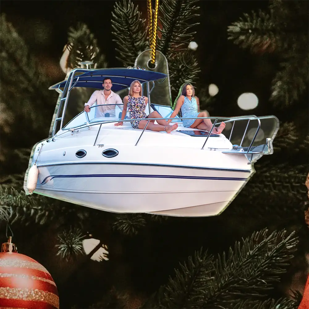 Custom Photo Boating PonToon Christmas Decorations - Personalized Acrylic Photo Ornament - Image 4