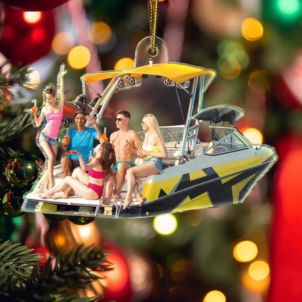 Custom Photo Boating PonToon Christmas Decorations - Personalized Acrylic Photo Ornament - Image 6