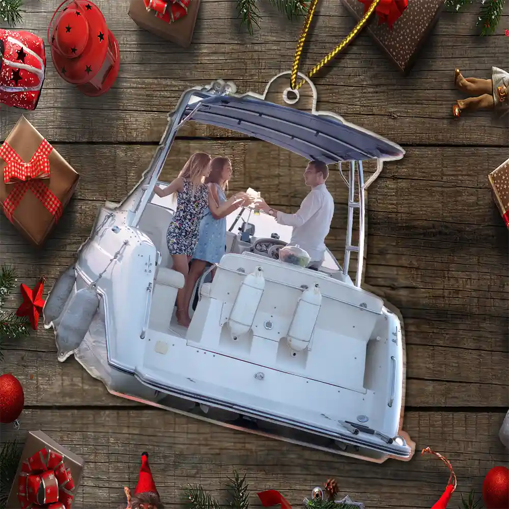 Custom Photo Boating PonToon Christmas Decorations - Personalized Acrylic Photo Ornament - Image 7