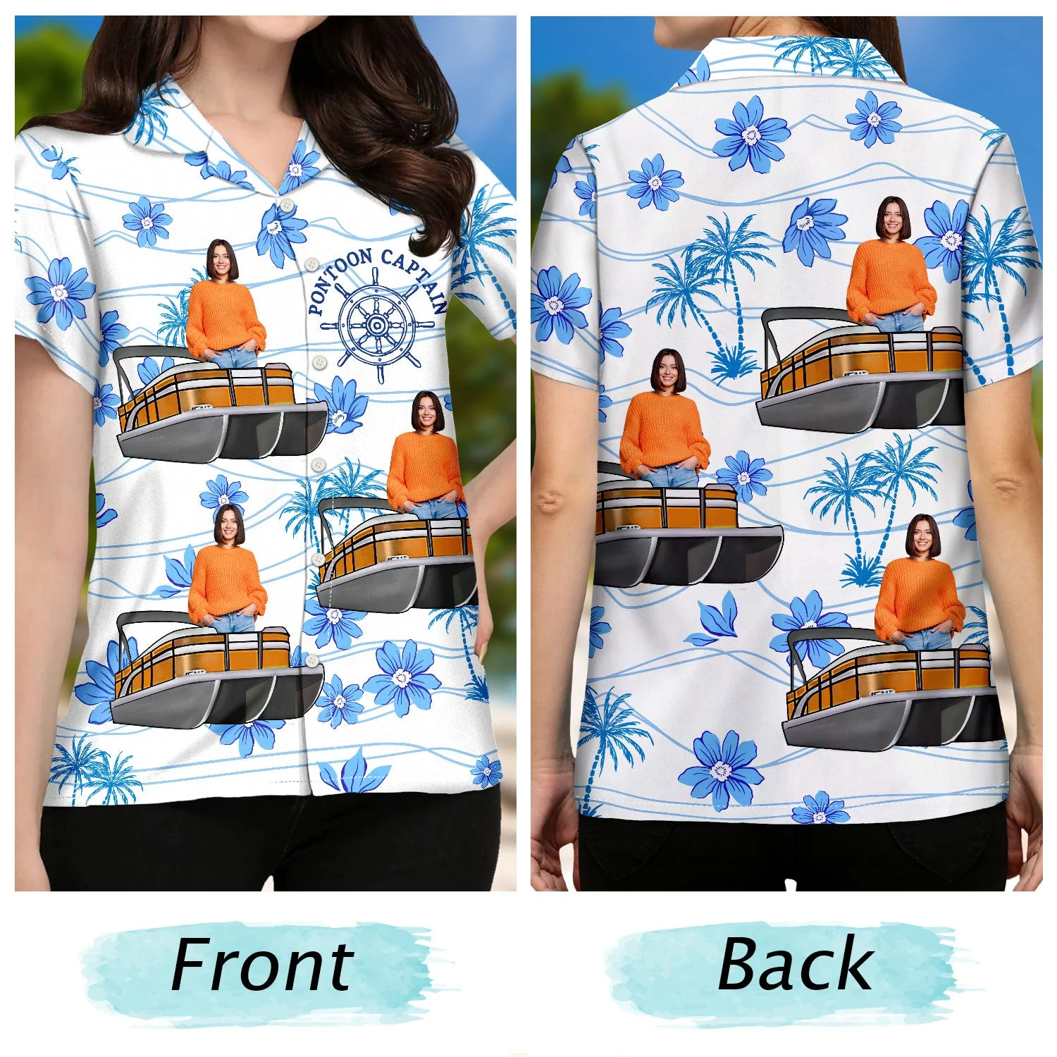 Custom Photo Boating Pontoon Human Faces - Birthday, Traveling, Cruising Gift For Pontooning Lovers, Lake Lovers, Travelers - Personalized Custom Hawaiian Shirt - Image 3