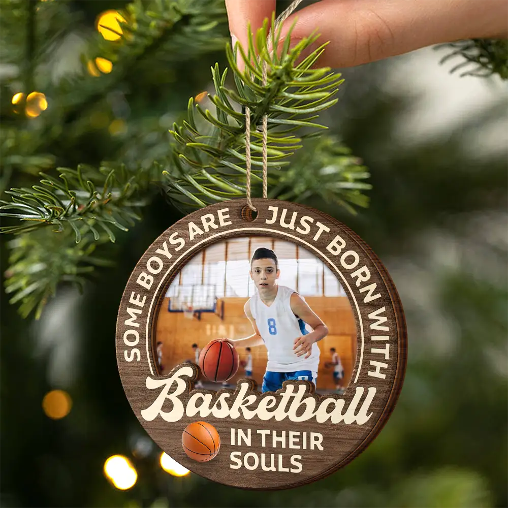 Custom Photo Born With Baseball In Their Souls - Personalized 2-Layered Wooden Ornament - Image 2