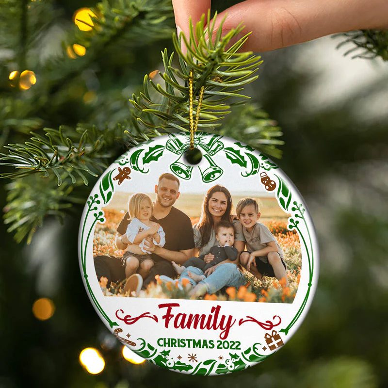 Custom Photo Brothers Sisters Besties - Christmas Gift For Family And Friends - Personalized Custom Circle Ceramic Ornament - Image 2