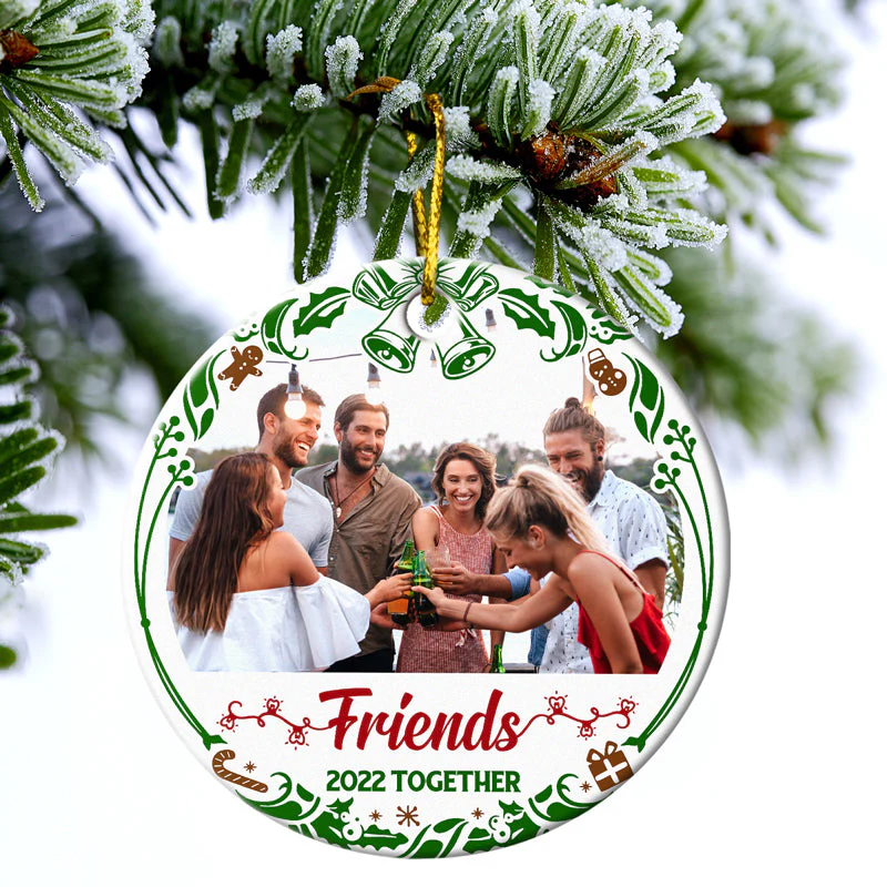 Custom Photo Brothers Sisters Besties - Christmas Gift For Family And Friends - Personalized Custom Circle Ceramic Ornament - Image 3