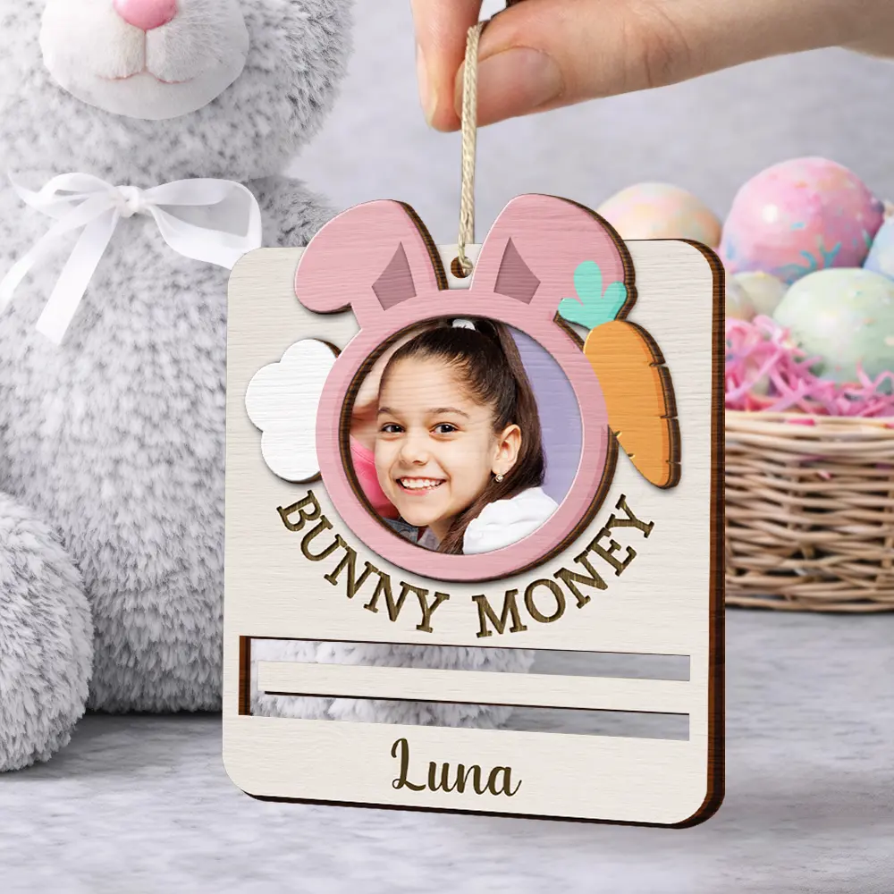 Custom Photo Bunny Money Holder - Personalized 2-Layered Wooden Ornament - Image 2