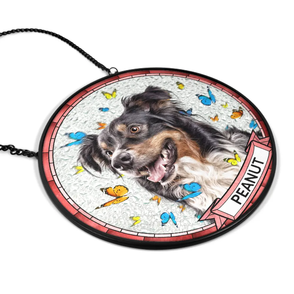 Custom Photo Butterflies Dog Cat - Personalized Stained Glass Window Hanging Suncatcher - Image 3