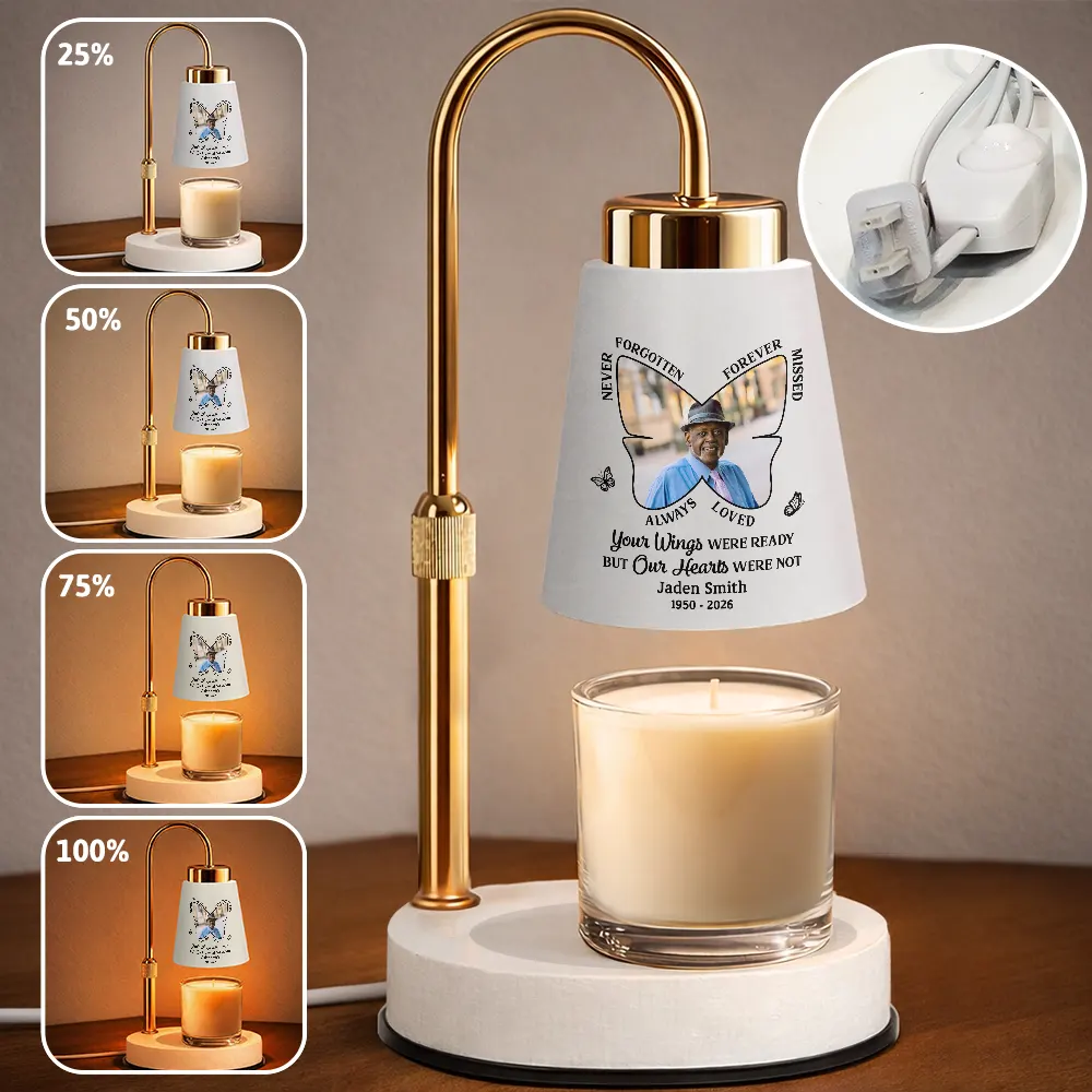 Custom Photo Butterfly Memorial Always Loved Never Forgotten - Personalized Truncated Cone Candle Warmer - Image 3