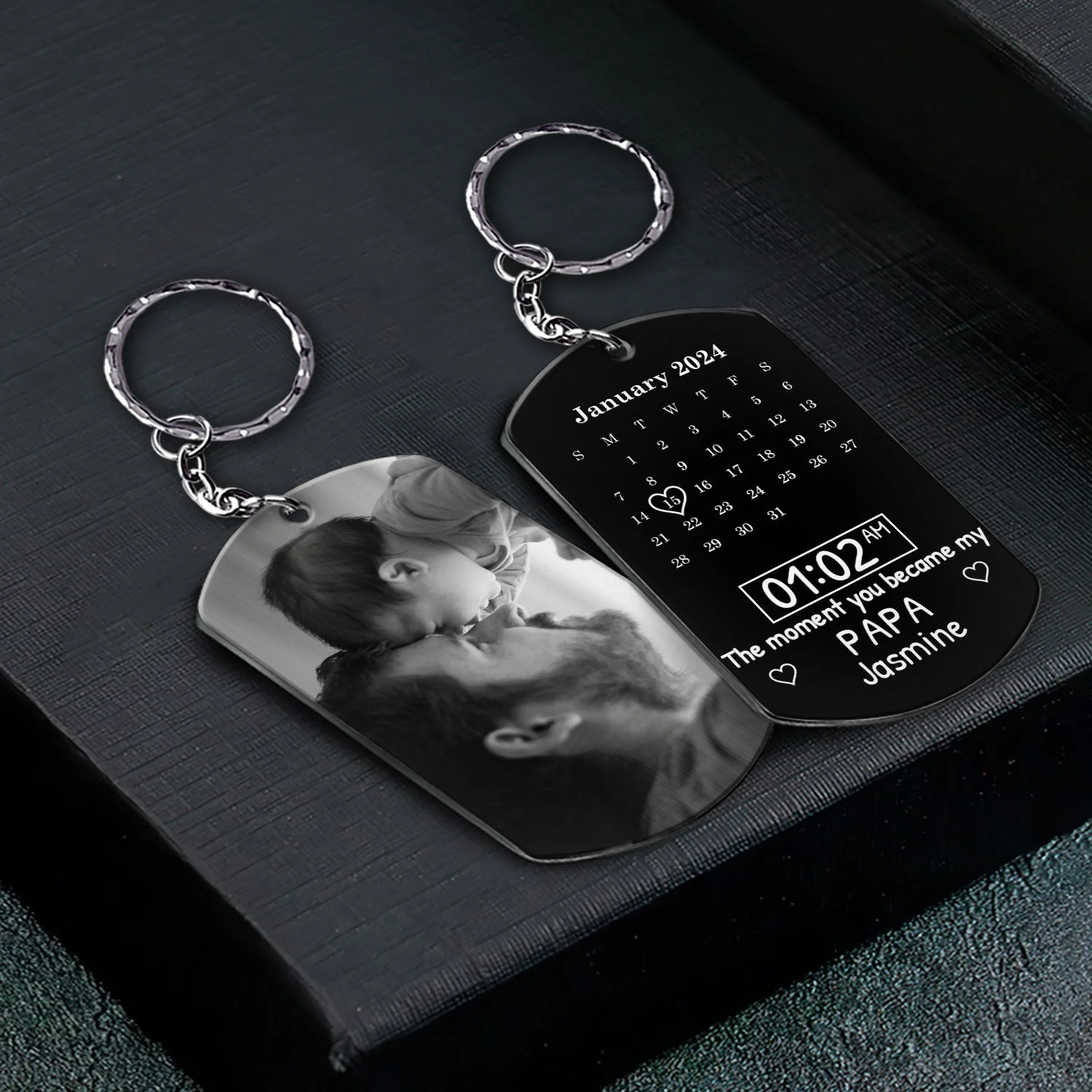 Custom Photo Calendar Black The Moment You Became My Daddy - Gift For Father - Personalized Aluminum Keychain - Image 2