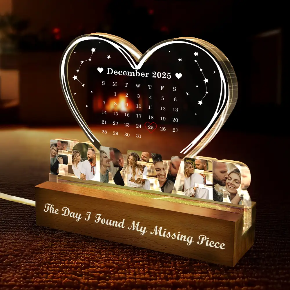 Custom Photo Calendar Couple The Day Our Journey Began - Personalized Custom Shaped LED Light - Image 4