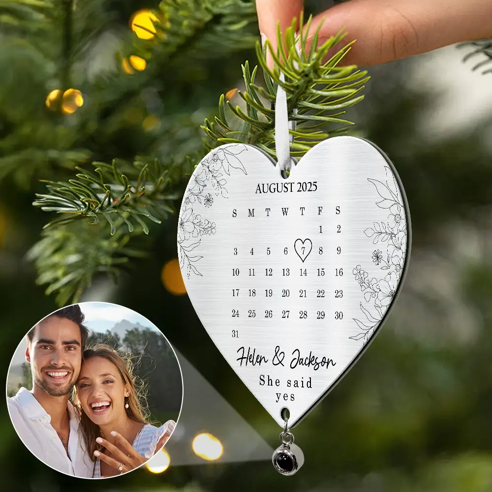 Custom Photo Calendar First Christmas Married Engaged Newlywed - Personalized Custom Shaped Photo Projection Ornament - Image 2