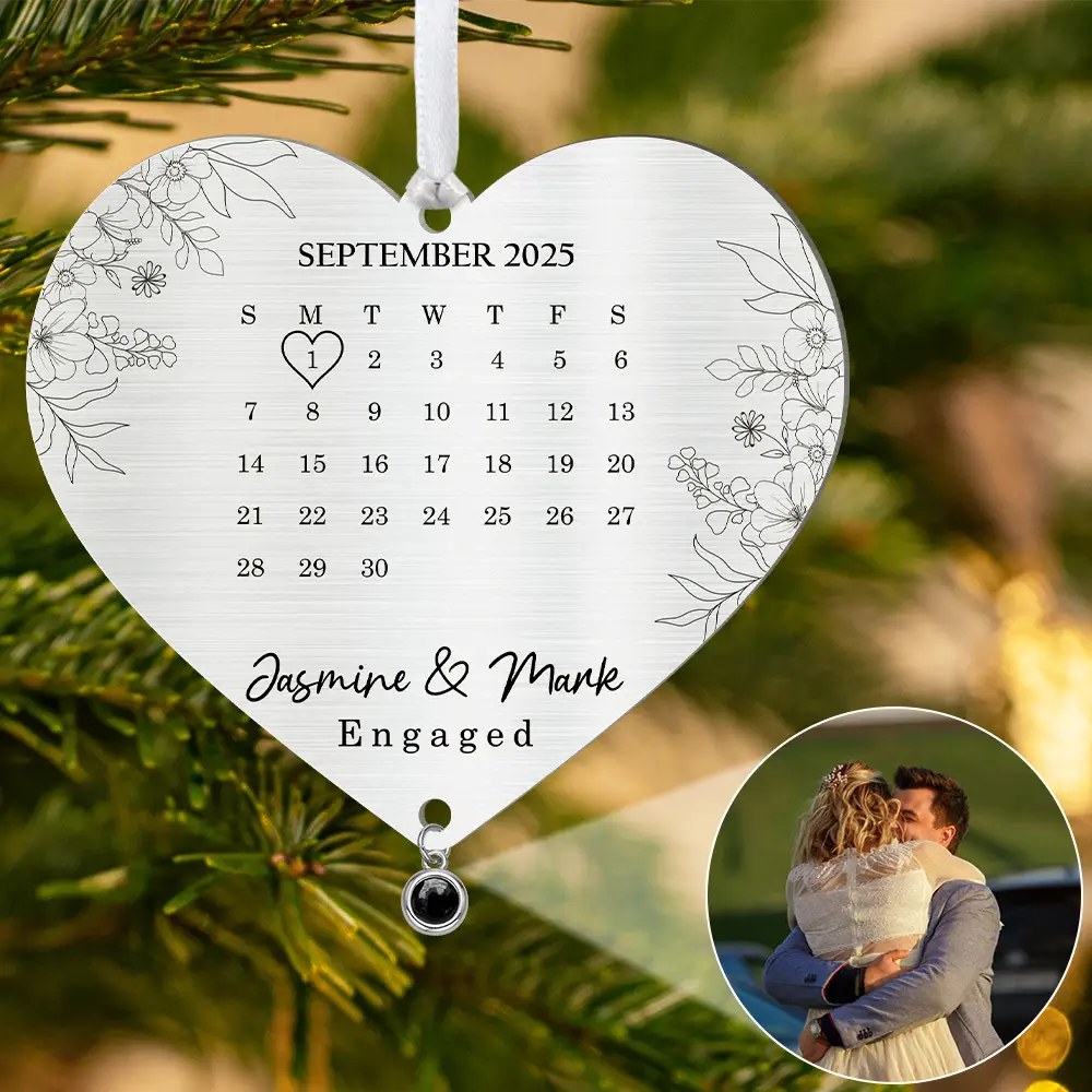 Custom Photo Calendar First Christmas Married Engaged Newlywed - Personalized Custom Shaped Photo Projection Ornament - Image 3