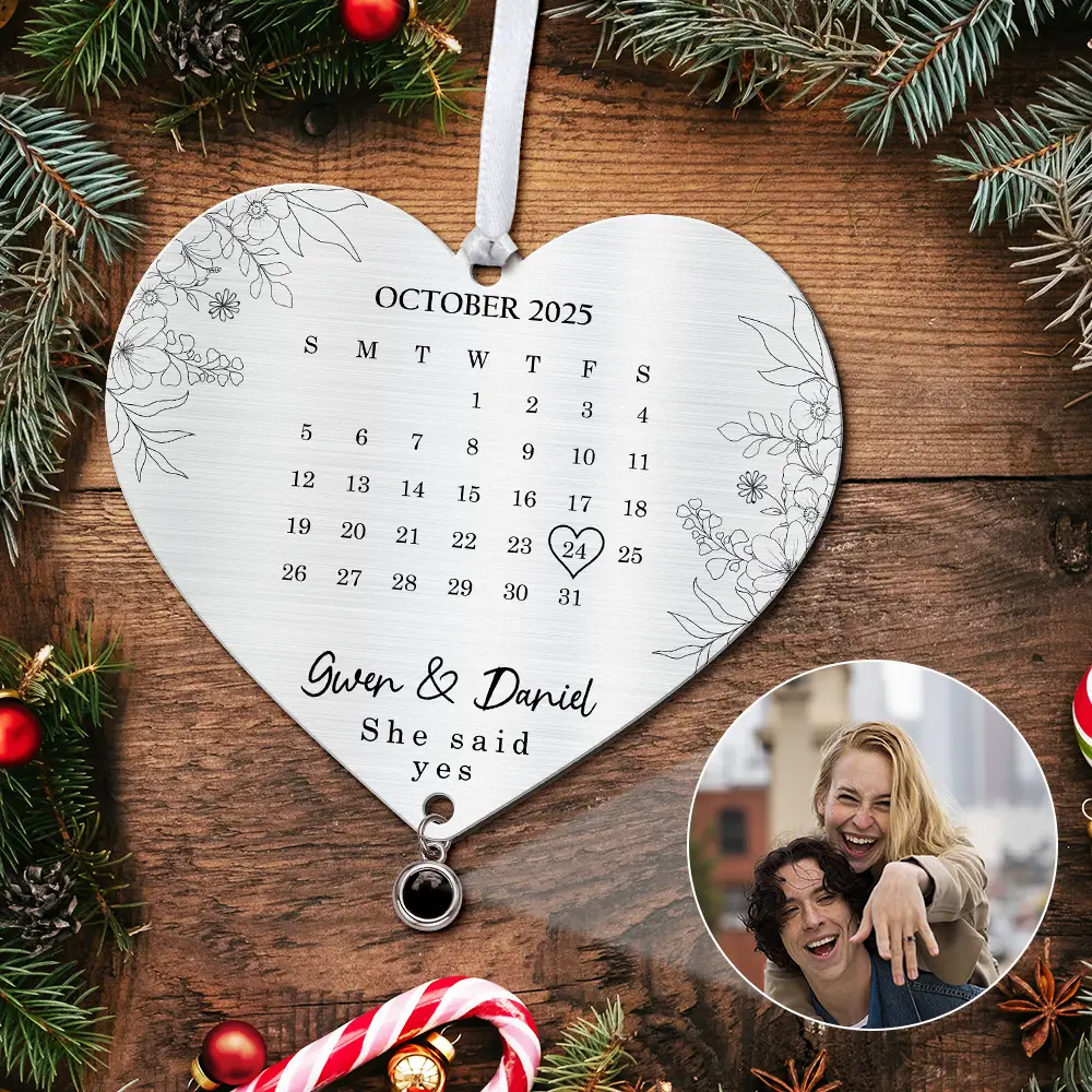 Custom Photo Calendar First Christmas Married Engaged Newlywed - Personalized Custom Shaped Photo Projection Ornament - Image 5