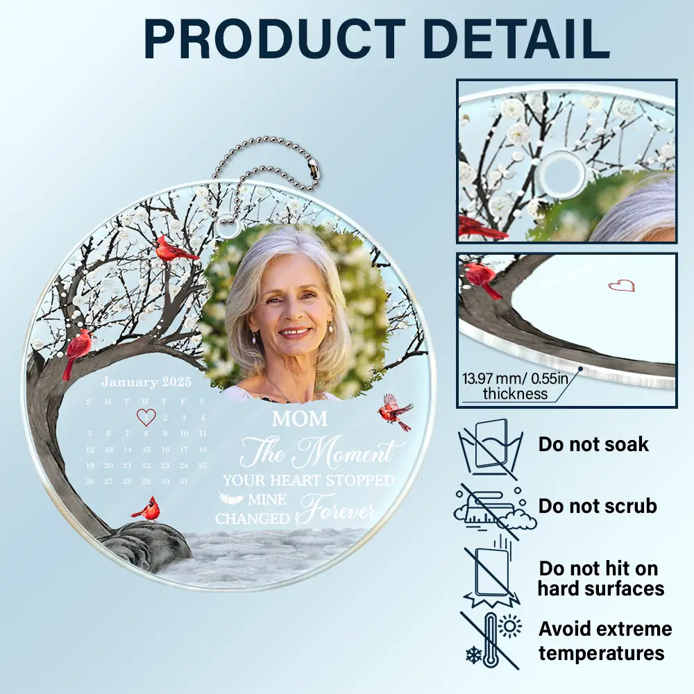 Custom Photo Calendar Memorial The Moment Your Heart Stopped - Personalized Acrylic Car Hanger - Image 5