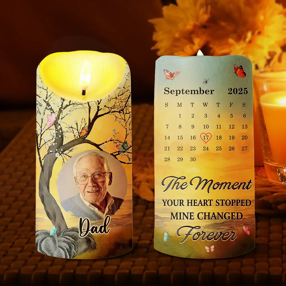 Custom Photo Calendar Memorial The Moment Your Heart Stopped - Personalized Flameless LED Candle - Image 2