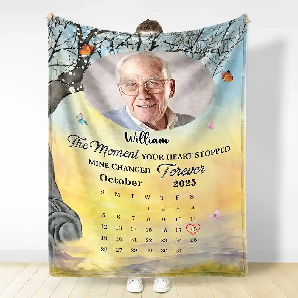 Custom Photo Calendar Memorial The Moment Your Heart Stopped - Personalized Fleece Blanket, Sherpa Blanket - Image 3