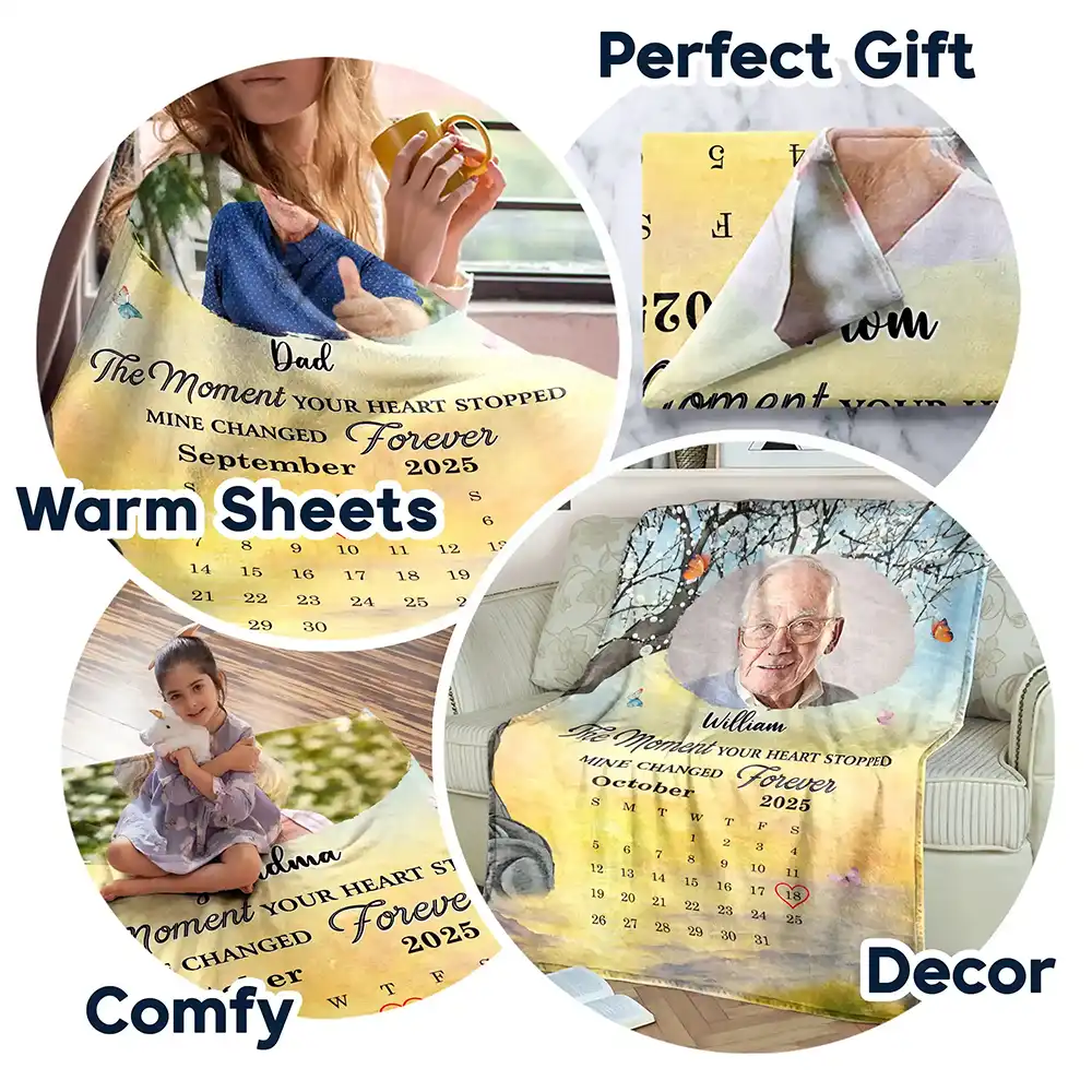 Custom Photo Calendar Memorial The Moment Your Heart Stopped - Personalized Fleece Blanket, Sherpa Blanket - Image 7
