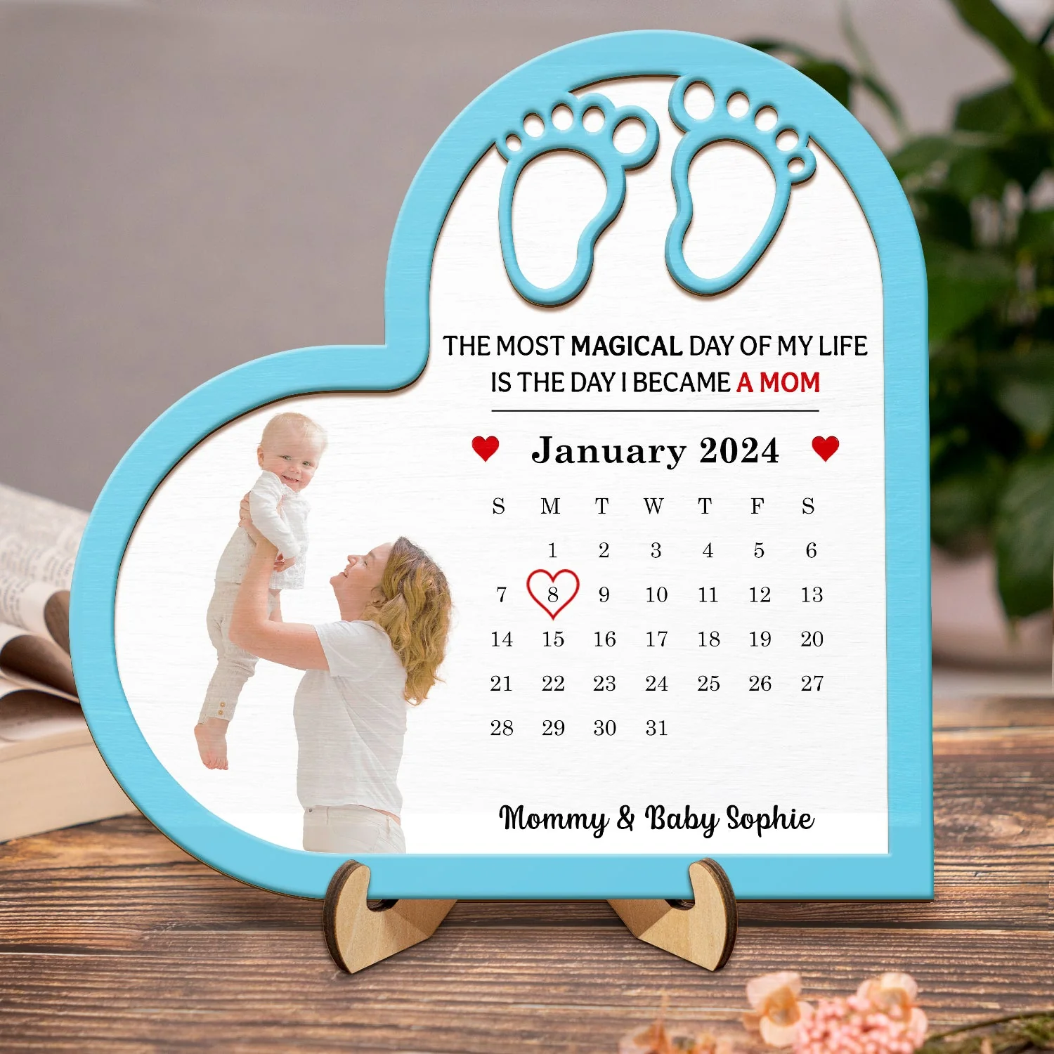 Custom Photo Calendar Most Magical Day - Gift For Mom - Personalized 2-Layered Wooden Plaque With Stand - Image 3
