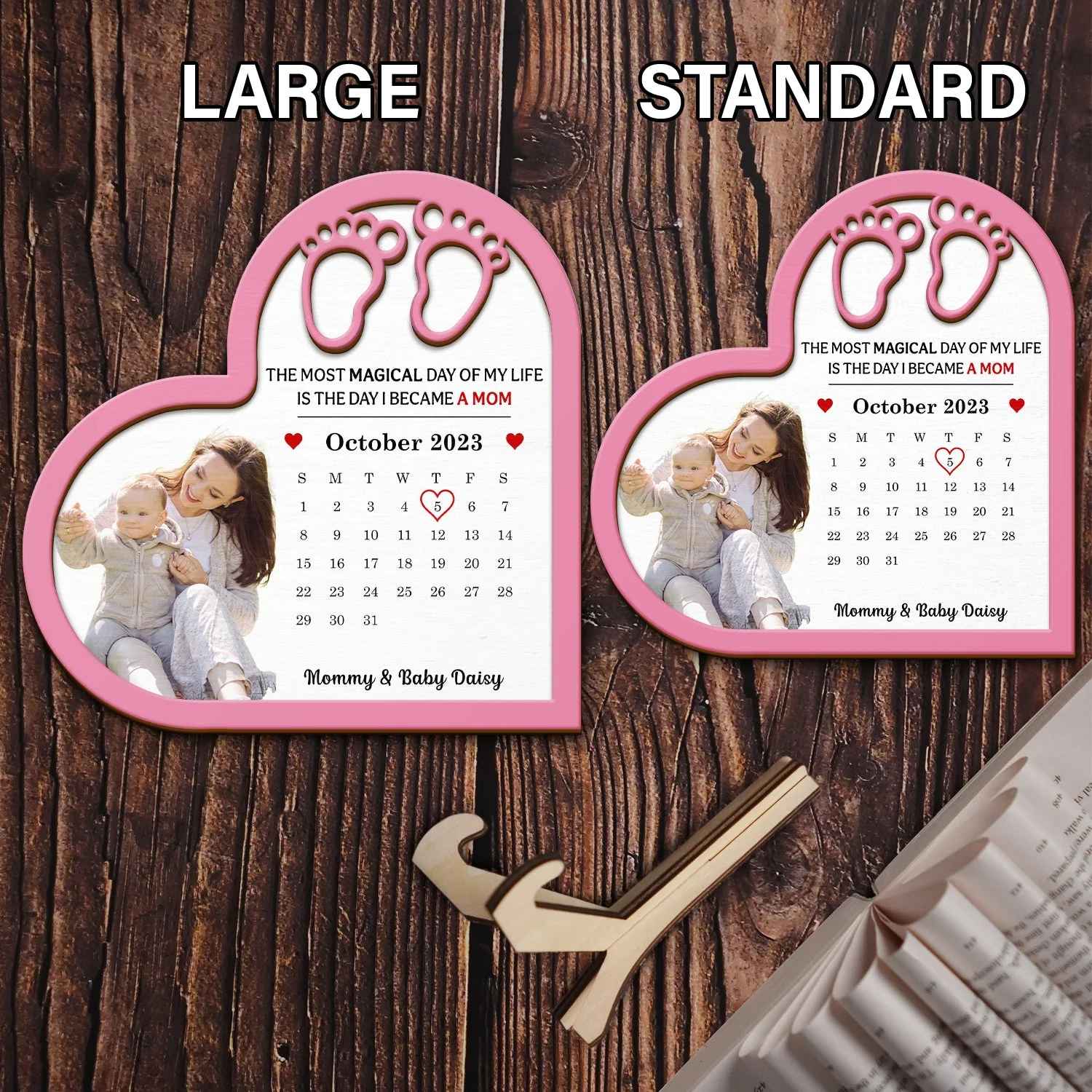 Custom Photo Calendar Most Magical Day - Gift For Mom - Personalized 2-Layered Wooden Plaque With Stand - Image 7