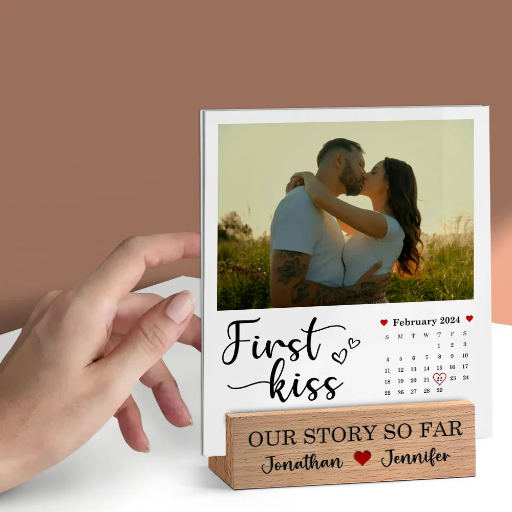 Custom Photo Calendar Our Story So Far - Personalized Custom Shaped Cardstock With Wooden Stand - Image 2